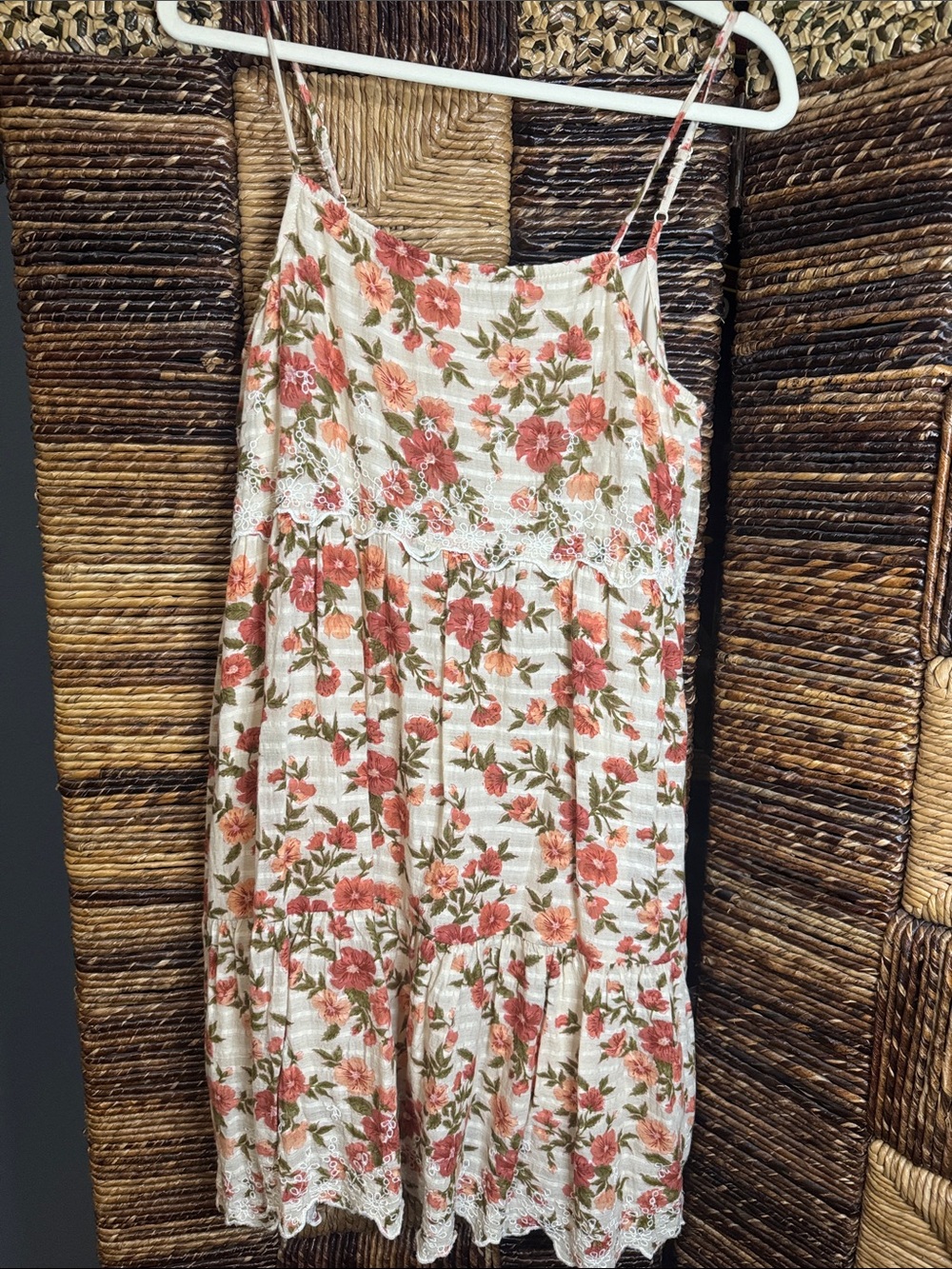 American Eagle Outfitters Cream Mini Dress with Coral Floral Print